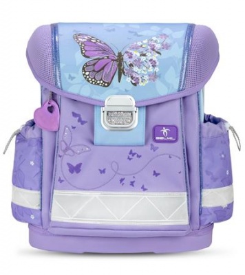 Iskolatáska, fémcsat, BELMIL "Classy Purple Blue Butterfly", pillangó