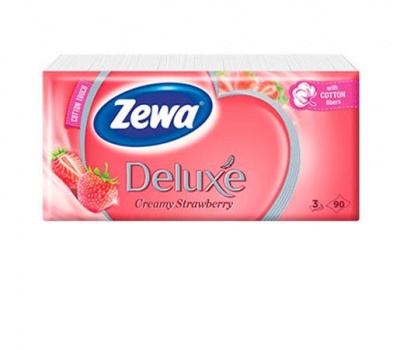 Papír zsebkendő, 3 rétegű, 90 db, ZEWA "Deluxe", eper illatú